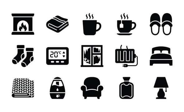 Winter Icons Set for Cozy Warm Home Climate Control Vector