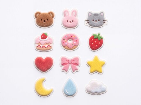 ふわふわ素材のシール・ワッペン・アップリケの素材セット Fluffy Material Sticker, Patch & Appliqu&eacute; Set