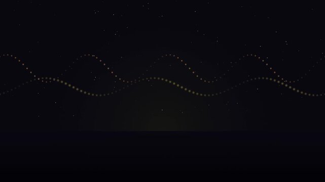 Abstract looping wave pattern of glowing golden dots across a dark starry night sky