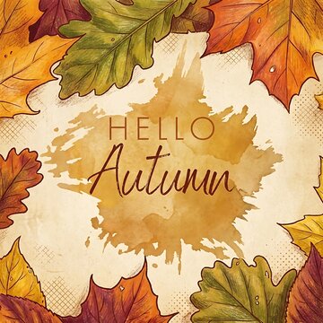 Hello Autumn Hand Drawn Leaf Border On Textured Background