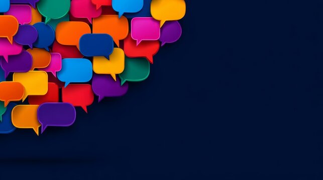 business, teamwork, idea distribution, communication, creative network, Vibrant Chat Icons on Blue Background for Communication Platform and Team Collaboration , Modern Messaging System Concept