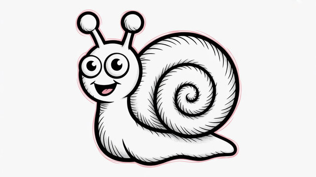 Cute Snail Cartoon Coloring Page, Funny Snail with Spiral Shell on White Background, Simple Animal Vector Illustration for Kids, Nature and Educational Design