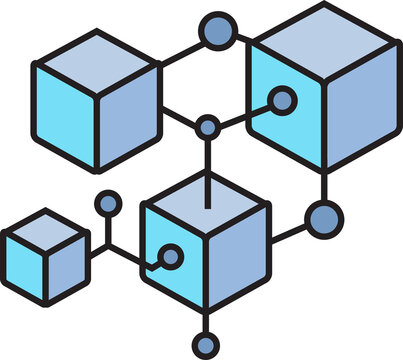 blockchain connecting data cubes icon

