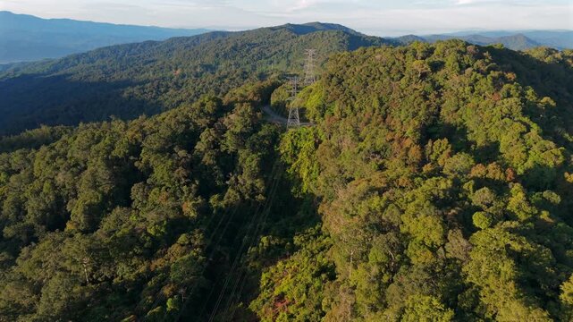 Aerial footage of Tropical rainforest beautiful nature landscape. Lush of evergreen jungle with dense rainforest at Sabah, Borneo