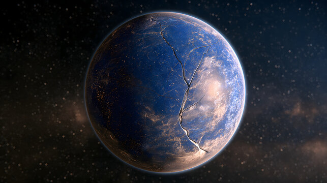Celestial code, cracked lapis sphere in deep space, golden constellation patterns glowing, silver galaxy beams from cracks, faint halo, minimalist cosmic code visual asset