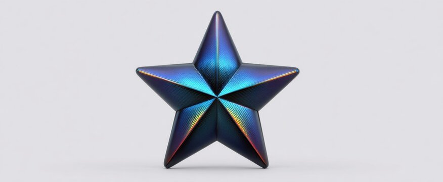 Holographic Iridescent 3D Star Frame Ring features a glossy blue outline on a white background