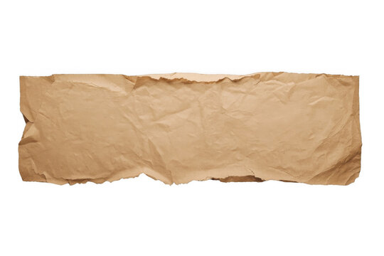 Crumpled torn strip of brown kraft paper isolated on transparent background