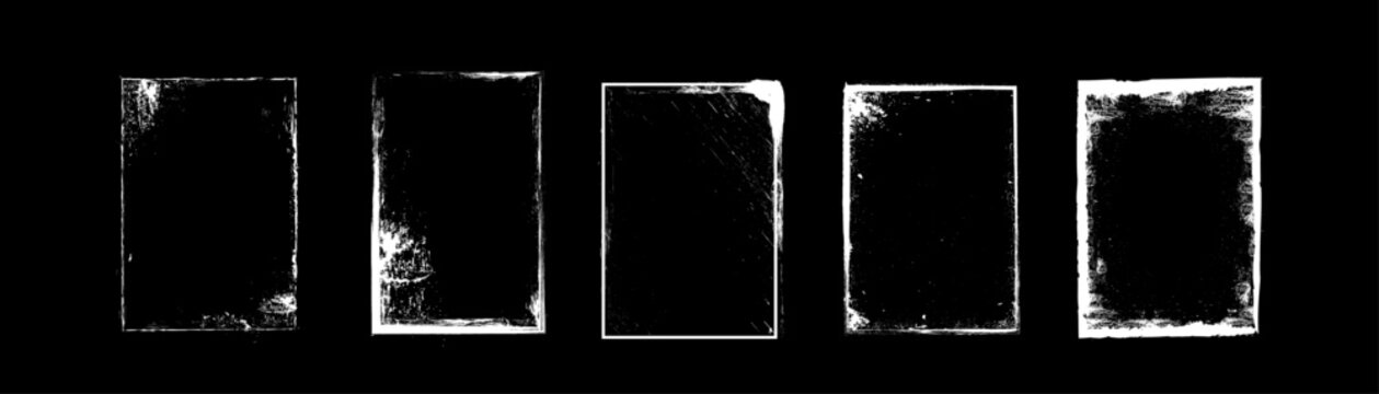 Grunge border frames vector collection, distressed vintage frame set, rough photo edge overlays for graphic design
