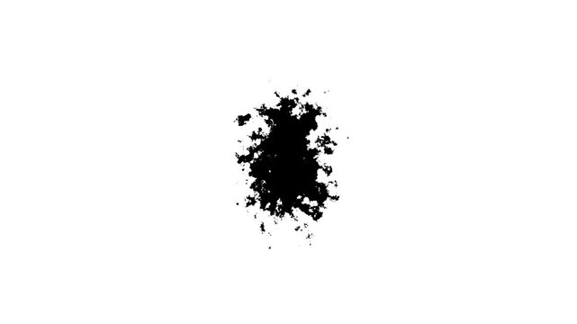 Black watercolor paint spreading in fluid waves across a white background, abstract ink drops, grunge splatters and expressive brush strokes, creative cinematic transition effect, seamless 4k video