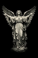 Obraz premium Statue of an angel with outstretched wings against a dark background.