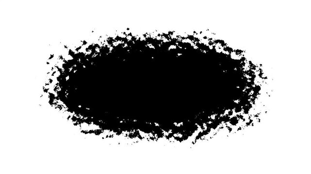 Expanding black ink stains flowing over a white background, organic watercolor bloom, artistic splatter shapes and grunge brush textures, smooth liquid transition animation for 4k video