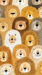 Obraz premium Cute lion faces in watercolor style, perfect for mobile wallpaper.