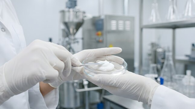 Scientists Handling White Powder Sample in Laboratory