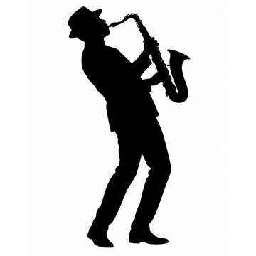 Musician plays saxophone silhouette