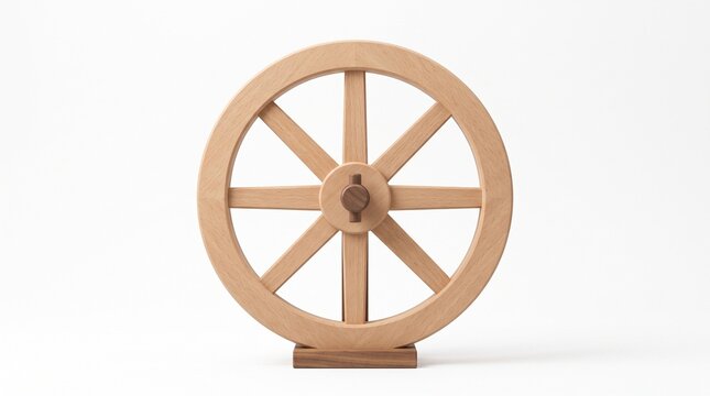 Wooden wheel and axle model for physics, mechanics and simple machines education concept on white background