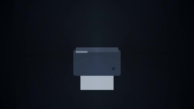 Minimalist digital printer icon animation on dark background