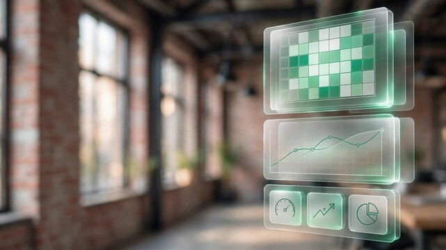 heatmap kpi dashboard overlay on industrial with copy space