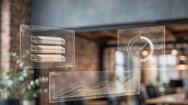stacked radial dashboard overlay on industrial with copy space