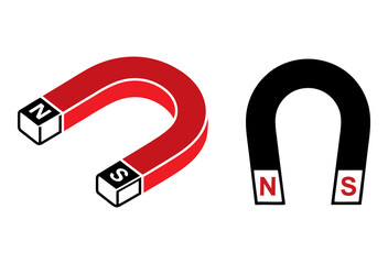 Two Magnet, 3d render, U shaped with North and South edges. Horseshoe magnet symbol for magnetism, magnetic attraction.  © Shabana