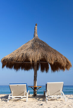 Sunloungers on beach, Gili Trawangan, Lombok, Indonesia