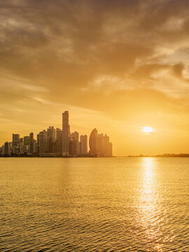 Panama City skyline at sunrise, Panama Province, Panama