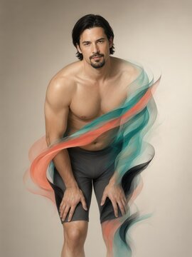 Muscular Man with Flowing Ribbons