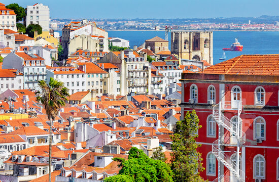 View over Lisbon city centre and Alfama district, Lisbon, Portugal