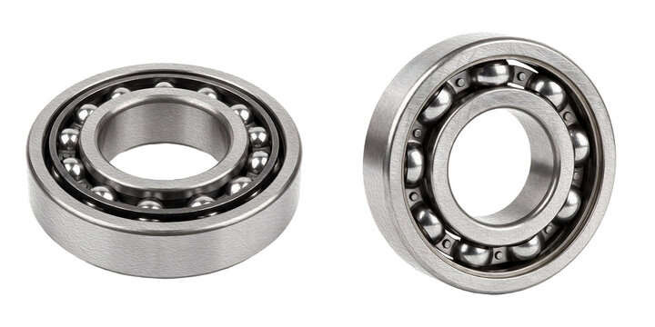 Pair of steel ball bearings with rubber seals isolated on a white background   