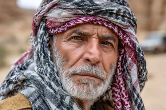 Elderly bedouin man portrait showing wisdom and experience