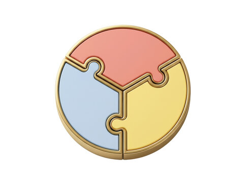 Circular puzzle with three colorful pieces isolated on transparent background