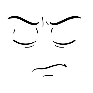 Confused cartoon face expression isolated on transparent background, funny hand-drawn emote graphic, minimalist doodle character design element in black ink PNG