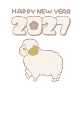 Obraz premium 可愛い羊のイラストの年賀状テンプレート HappyNewYearと2027の文字 縦長
