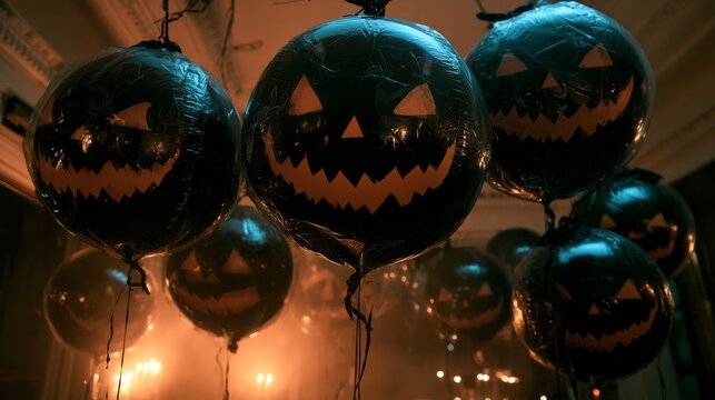 Scary halloween air balloon decoration for spooky party celebration with eerie balloon arrangement and festive seasonal atmosphere