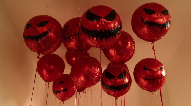 Scary halloween air balloon decoration for spooky party celebration with eerie balloon arrangement and festive seasonal atmosphere