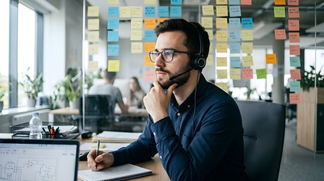 A dedicated professional diligently works at his computer focused on providing excellent support and contributing to a collaborative team environment