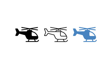 Helicopter icon vector set. Includes solid, outline, and blue aircraft symbols. Clean flat design for aviation, transport, and travel concepts. © haseeb