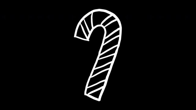 Hand Drawn candy cane outline winter holiday sweet peppermint treat line sketch 4K Animation with alpha transparent background