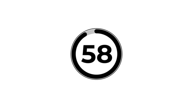 Circle countdown timer from 63 to 0 seconds. countdown timer 63 second animation.