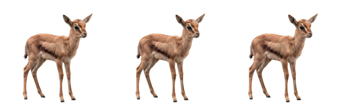 Cute young Thomson's gazelle calf standing isolated on a white background   