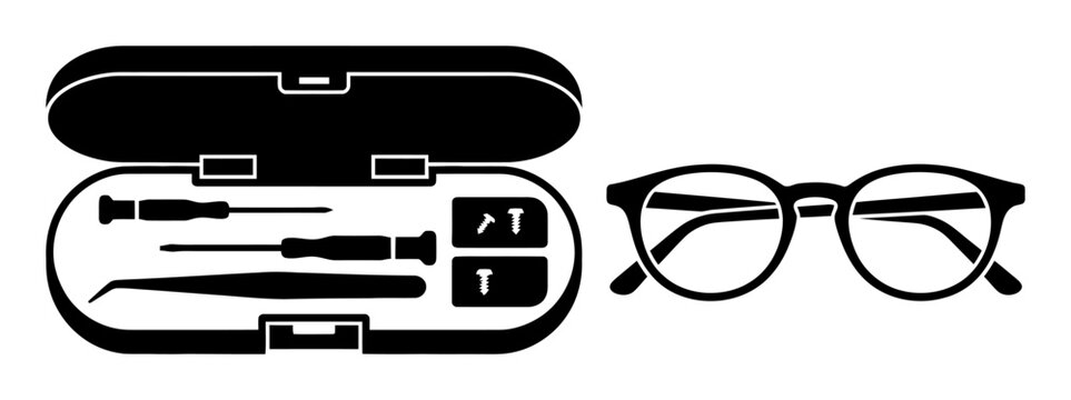 Eyeglass Repair Kit silhouette vector illustration for glasses maintenance and optical care