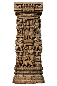 Intricate ancient stone pillar sculpture.