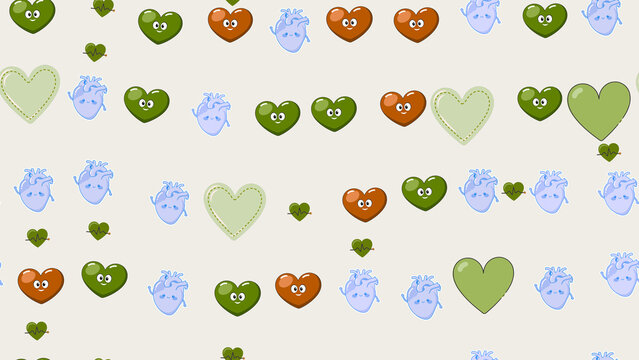 Seamless pattern of cartoon and anatomical hearts