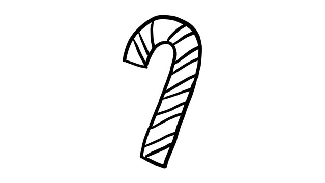 Hand Drawn candy cane outline winter holiday sweet peppermint treat line sketch illustration with alpha transparent background