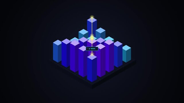 3D Isometric Bar Chart Data Visualization Animation for Business Analytics and Technology Concept