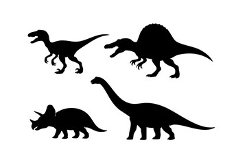 Set of four black dinosaur silhouettes on white background isolated on white background, Vector © Faiza Siddique Omi