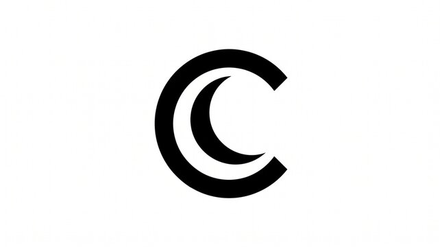 Minimal Crescent Moon Logo Inside Letter C On White Background