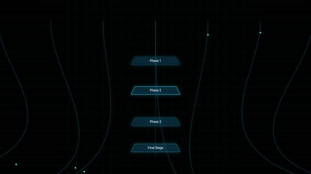 Futuristic holographic data funnel displaying sequential phases of digital information processing