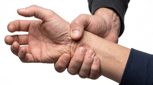 two people gently holding hands against a clean white background. A compassionate gesture symbolizing emotional support, trust, care, reassurance, friendship, and meaningful human connection.