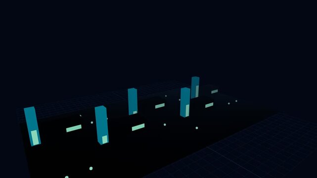 Glowing teal charging station pillars with fill level bars and floating particles on dark grid floor