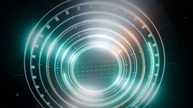 Rotating concentric holographic gauge rings in teal and gold representing premium portfolio allocation dashboard